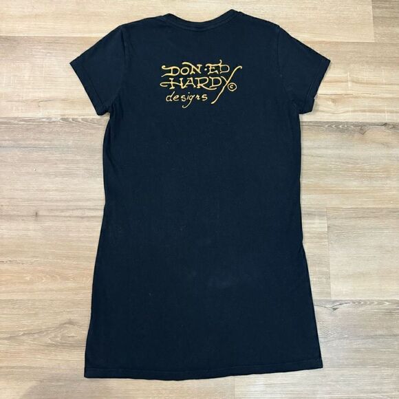 Ed Hardy by Christian Audigier Women’s Medium Black Witch Snake T-Shirt Biker - Picture 5 of 5